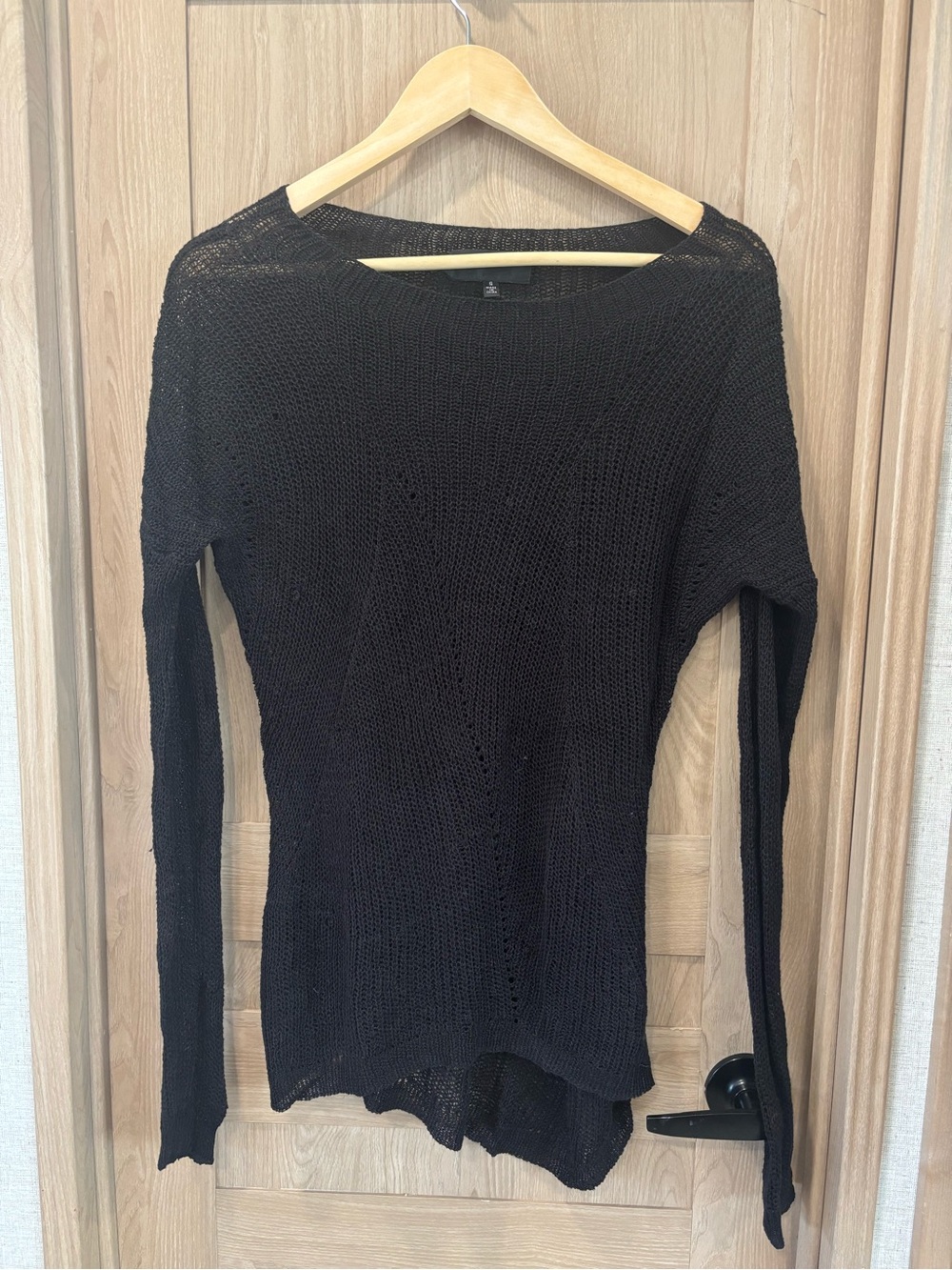 Nili Lotan Crochet Top Size S Black Long Sleeve 100% Linen Luxury